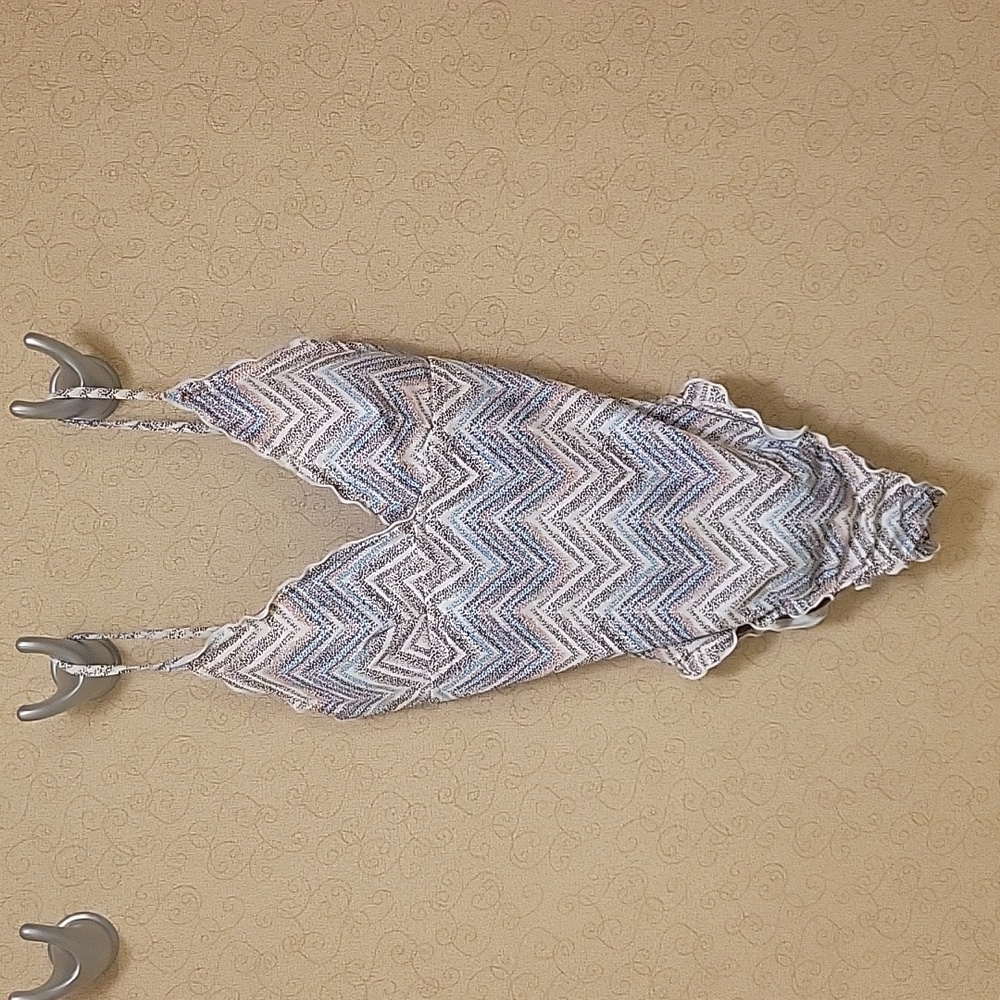 ONLY olandrea swimsuit zig zag blue white brown ruffle. Medium
